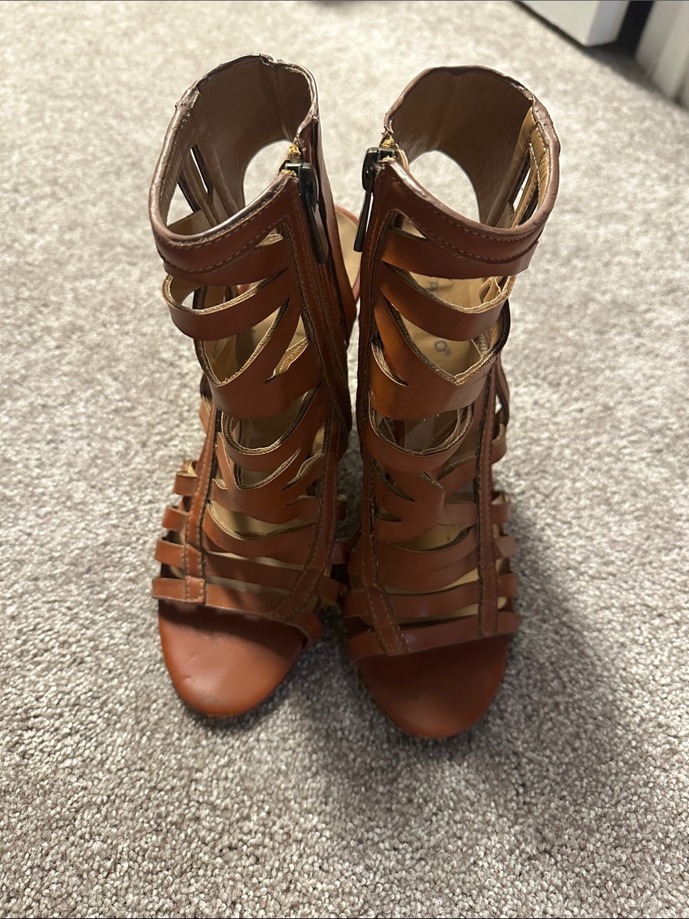 BAMBOO Tan Strappy Gladiator Heels